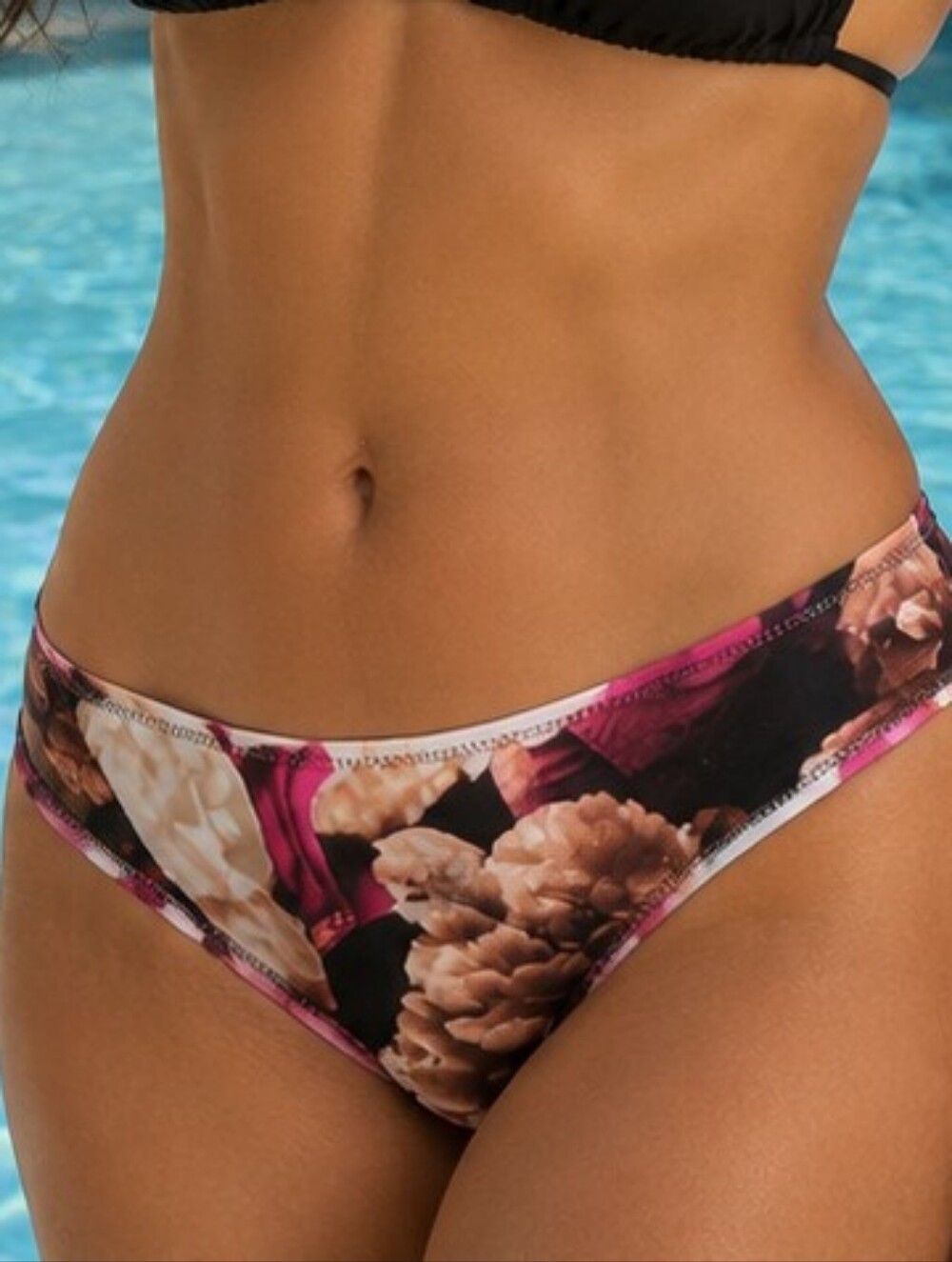 Fantasie Black Floral Bikini Bottoms with Pink and Brown Accents